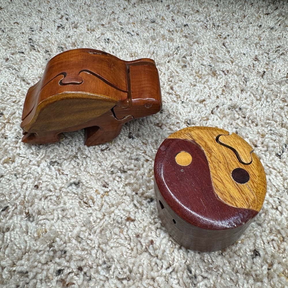Sea turtle and yin yang Wooden Puzzle Box Lot of 2